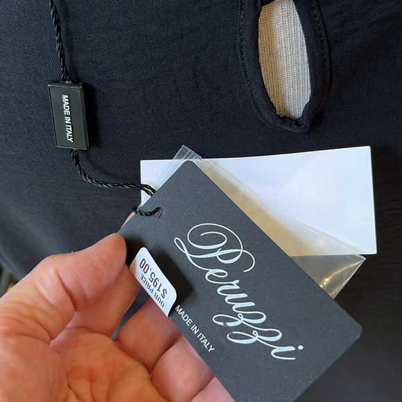 NWT black Peruzzi drop sleeve handkerchief hem tunic with silver & gold accents - Picture 7 of 13